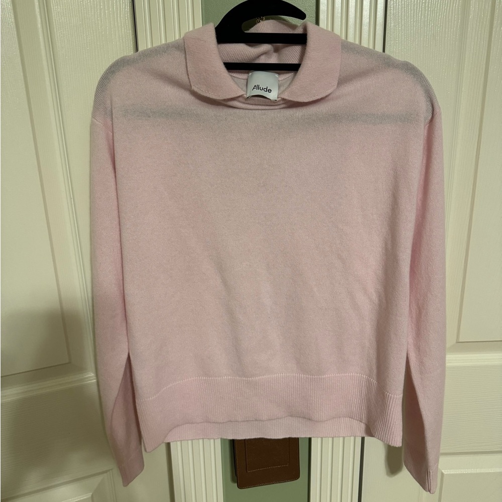 Allude Pale Pink Collared Cashmere-Blend Sweater